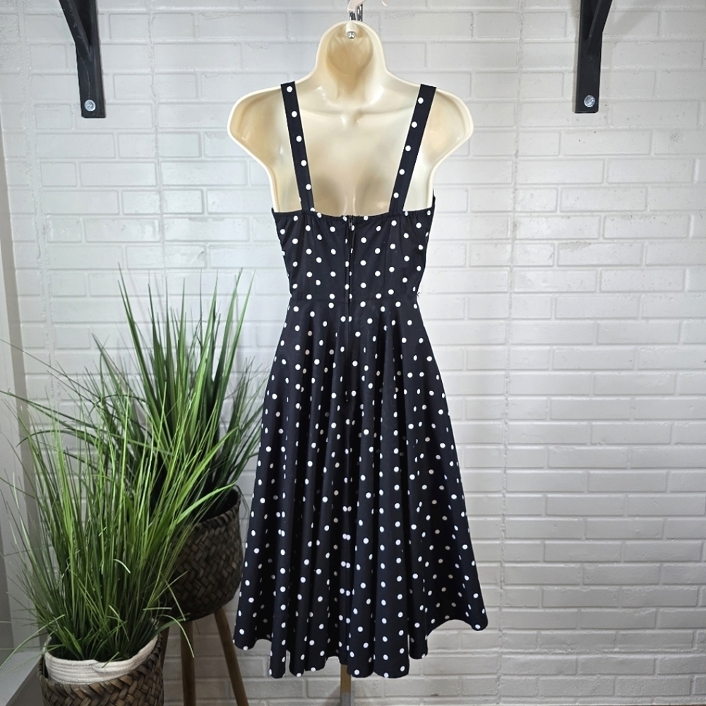 Venus Polka Dot Sleeveless Black Midi Dress Size 2 - Picture 6 of 10